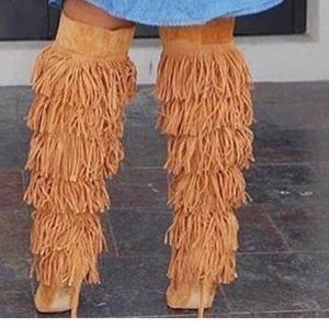 THIGH HIGH 6 Tier TALL HEEL BOOTS FRINGED!